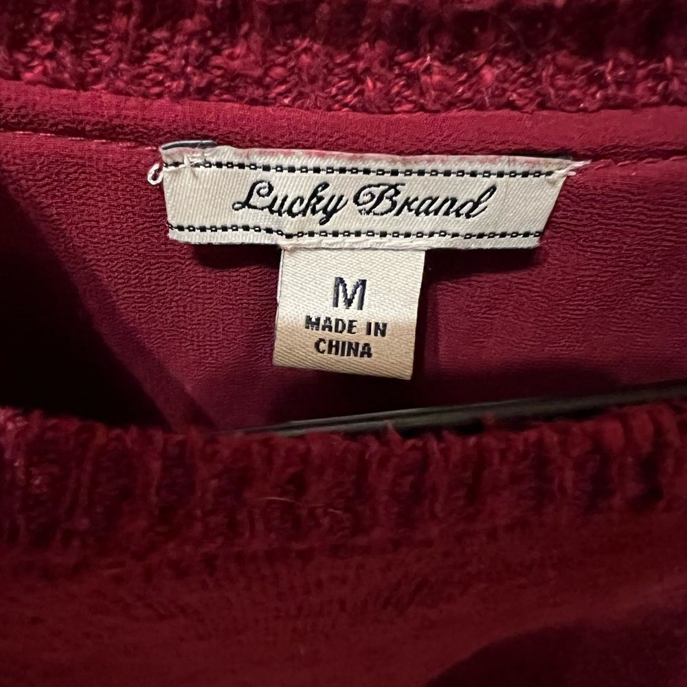 Lucky Brand red loosen knit sleeve top size medium - Picture 3 of 5